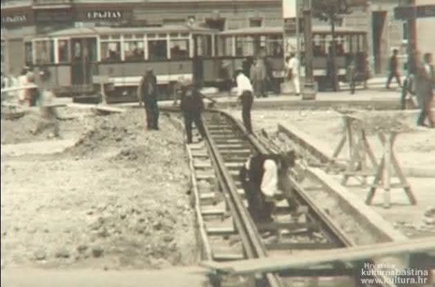 Ulica Račkoga 1935. godine. Gradnja tramvajske pruge